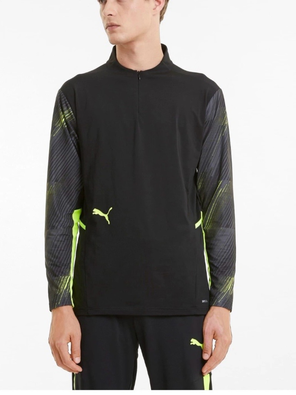 Puma Black with Neon Yellow Accent Long Sleeve Training Top